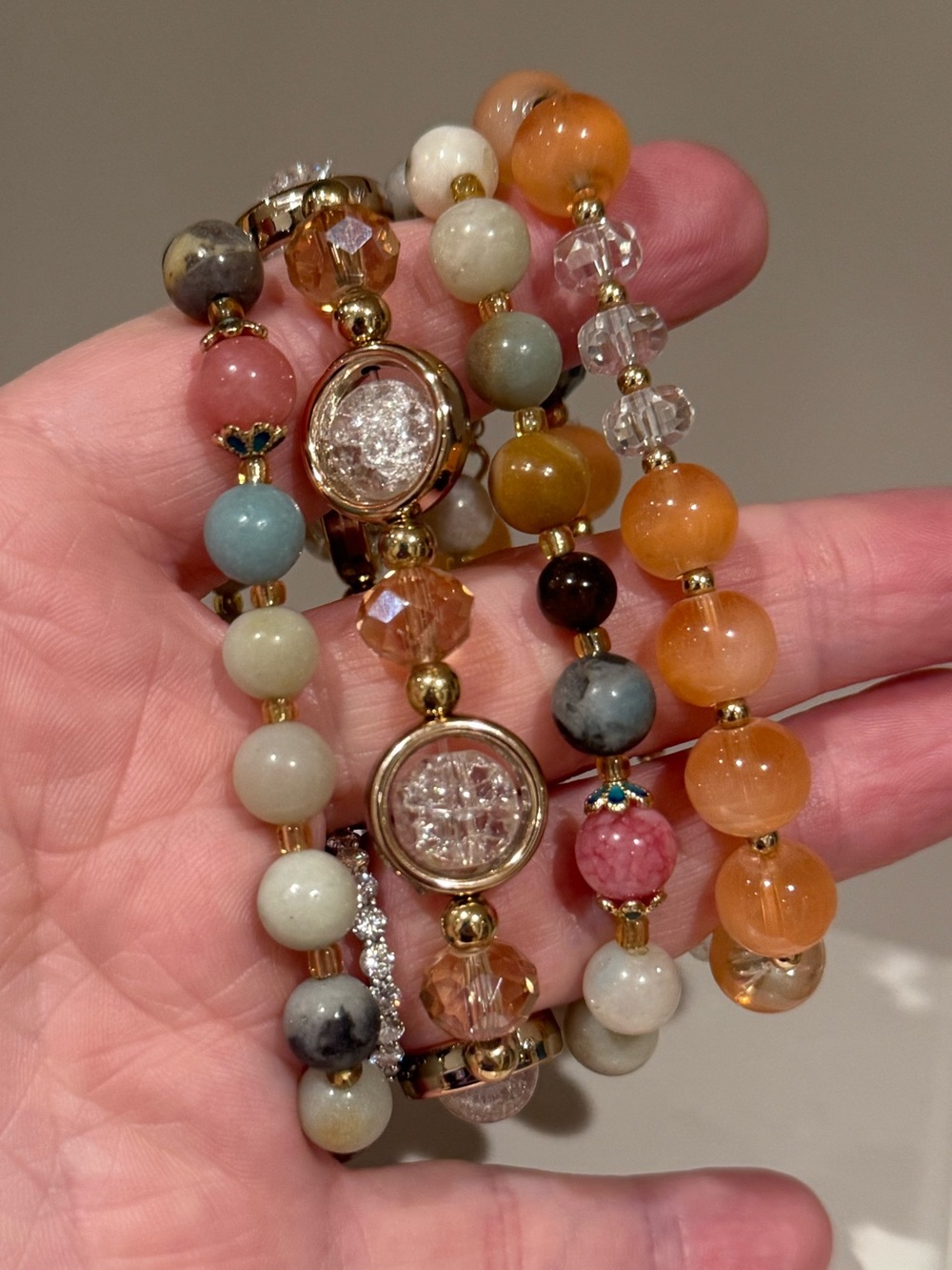 Multi-Bead Crystal Accent Stretch Bracelet set (4)